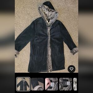 Dennis Basso Black Teddy Jacket with Gray Faux Fur Trim